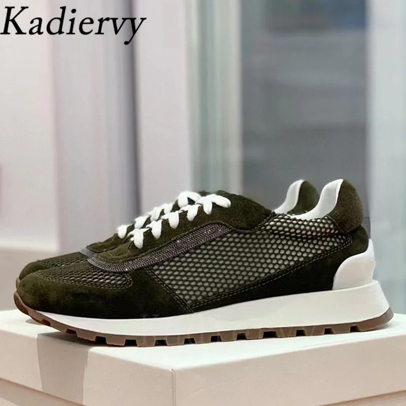 Кроссовки женские повседневные с круглым носком на шнуровке бусинами лоскутные