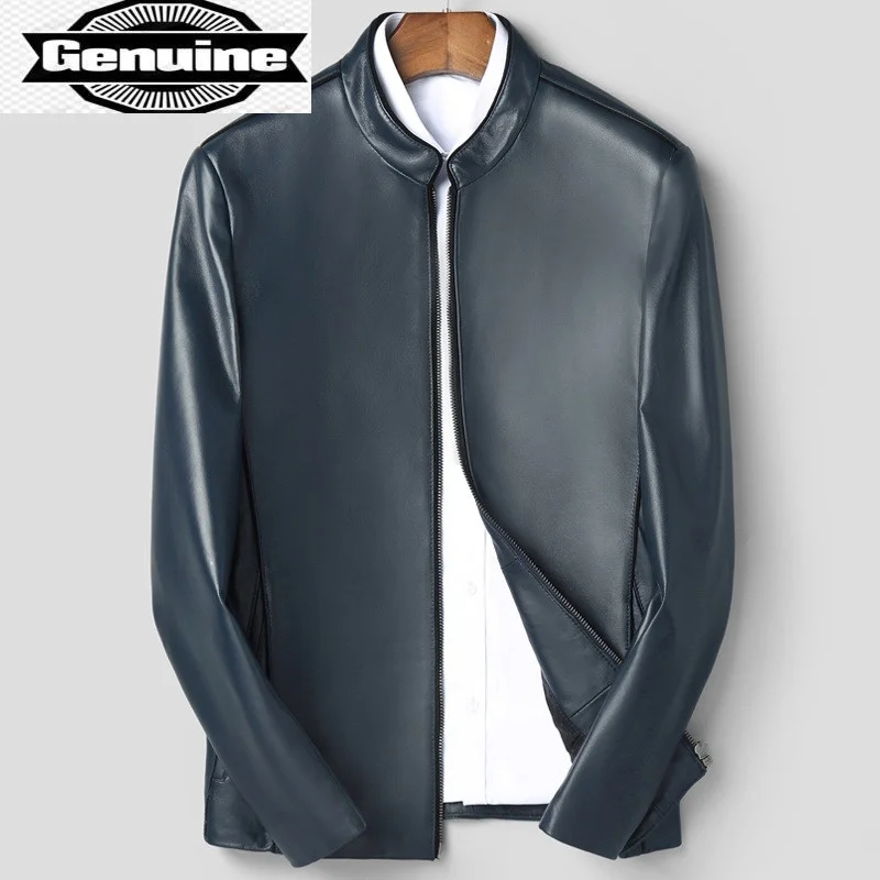 

Male Leather Jackets 100% Genuine Autumn Spring Fashion Stand-up Collar Sheepskin Coat Men 2023 Jaqueta Masculina Gmm313