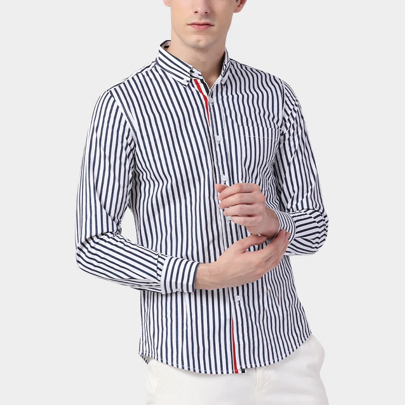 TB THOM Men's shirt Fashion Top Brand  Striped Closure Casual Poplin Fabric Slim Fit long Sleeve Women's shirts Korean Lovers