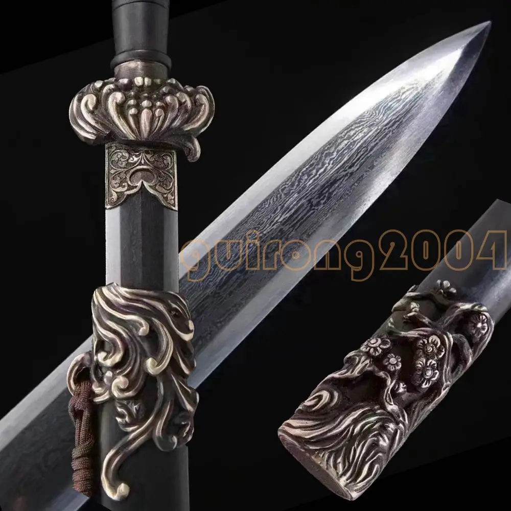 

Hand Forged High Quality Chinese Kung Fu Sword Wushu Jian Sharp Damascus Steel Blade Ebony Handle Sheath Full Tang