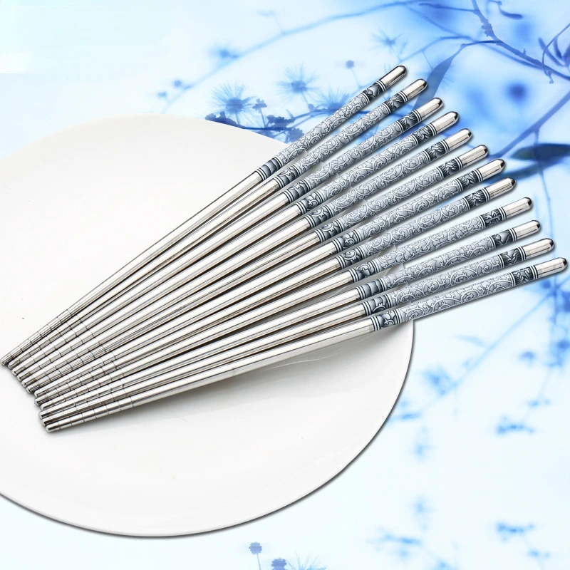 

Pairs Durable Food Stick Chinese Traditional Flowers Pattern Stainless Steel Chopsticks Tableware Christmas Gifts 8.8inch