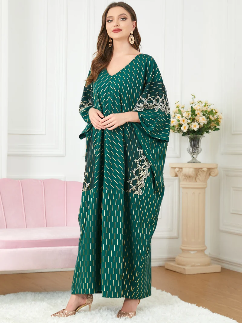 Eid Mubarak Kaftan Dubai Abaya Turkey Muslim Batwing Sleeve Casual Loose Lace Dress Saudi Abayas For Women