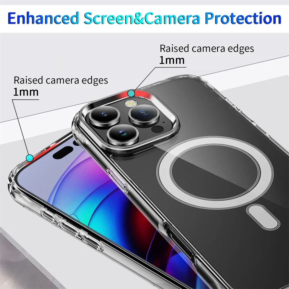 Модный кристально чистый чехол для iPhone 16 15 Pro Max с магнитной беспроводной зарядкой