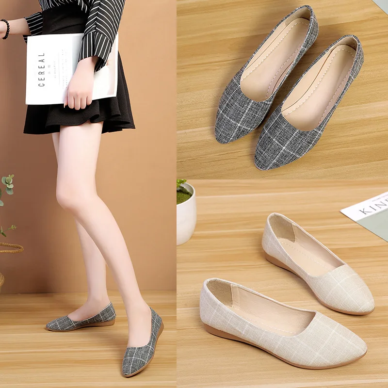

Pointed Toe Shoe Fashion Women Cute Flats Shoes Solid Color Flock Slip On Flat Shoes Casual Soft Ladies Shoes A0-118