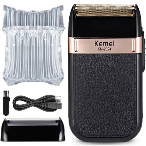 Мощная перезаряжаемая бритва Kemei 2024 для мужчин, бритвенный станок для бороды, электробритва с Лысой и дополнительной сеткой