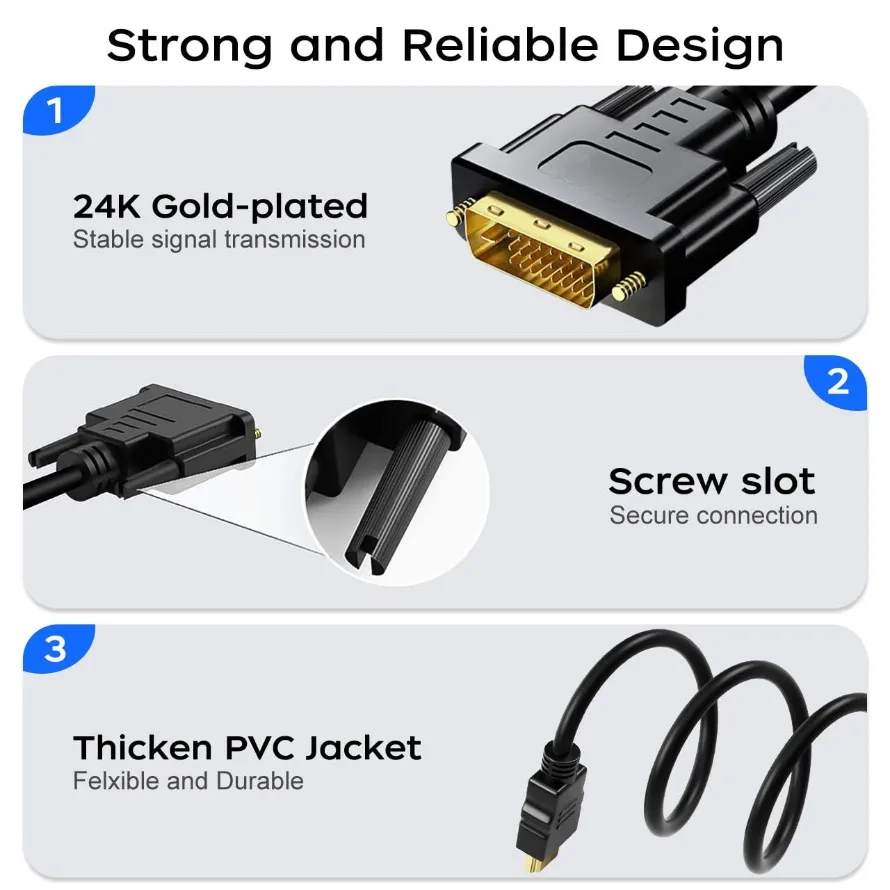 Фото 4K HDMI-совместимый кабель DVI 1,5 м двунаправленный 24 + 1 адаптер DVI-D в HDMI-совместимый конвертер для ПК Xbox HDTV DVD ноутбука №4