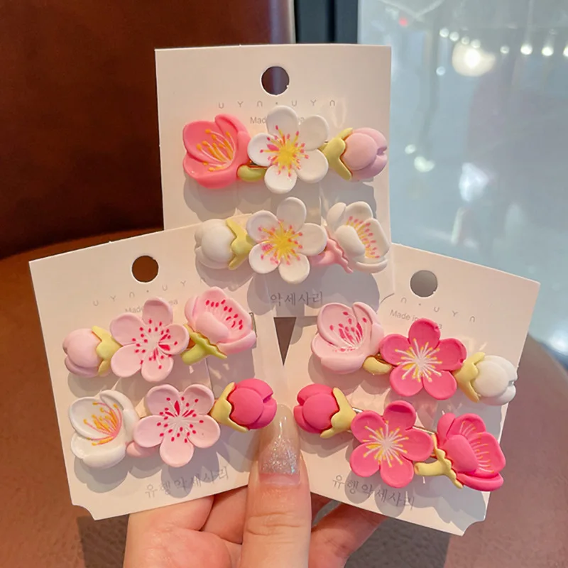 

2023 Sweet Pink Sakura Peach Blossom Hairpins Headwear for Women Girls Korea Sweet Flower Hair Clip Hair Accessories for Woman