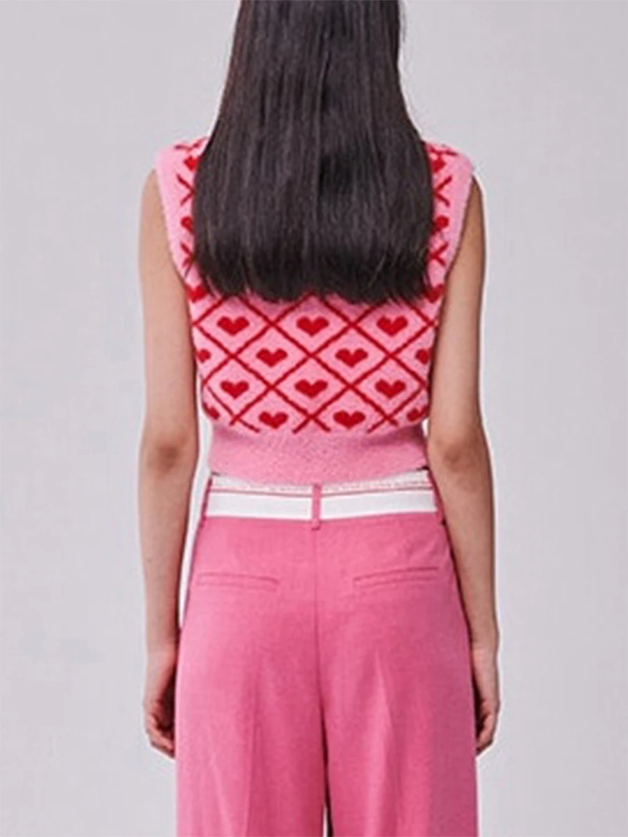 Женский уютный свитер без рукавов жилет с глубоким V-образным вырезом и принтом в