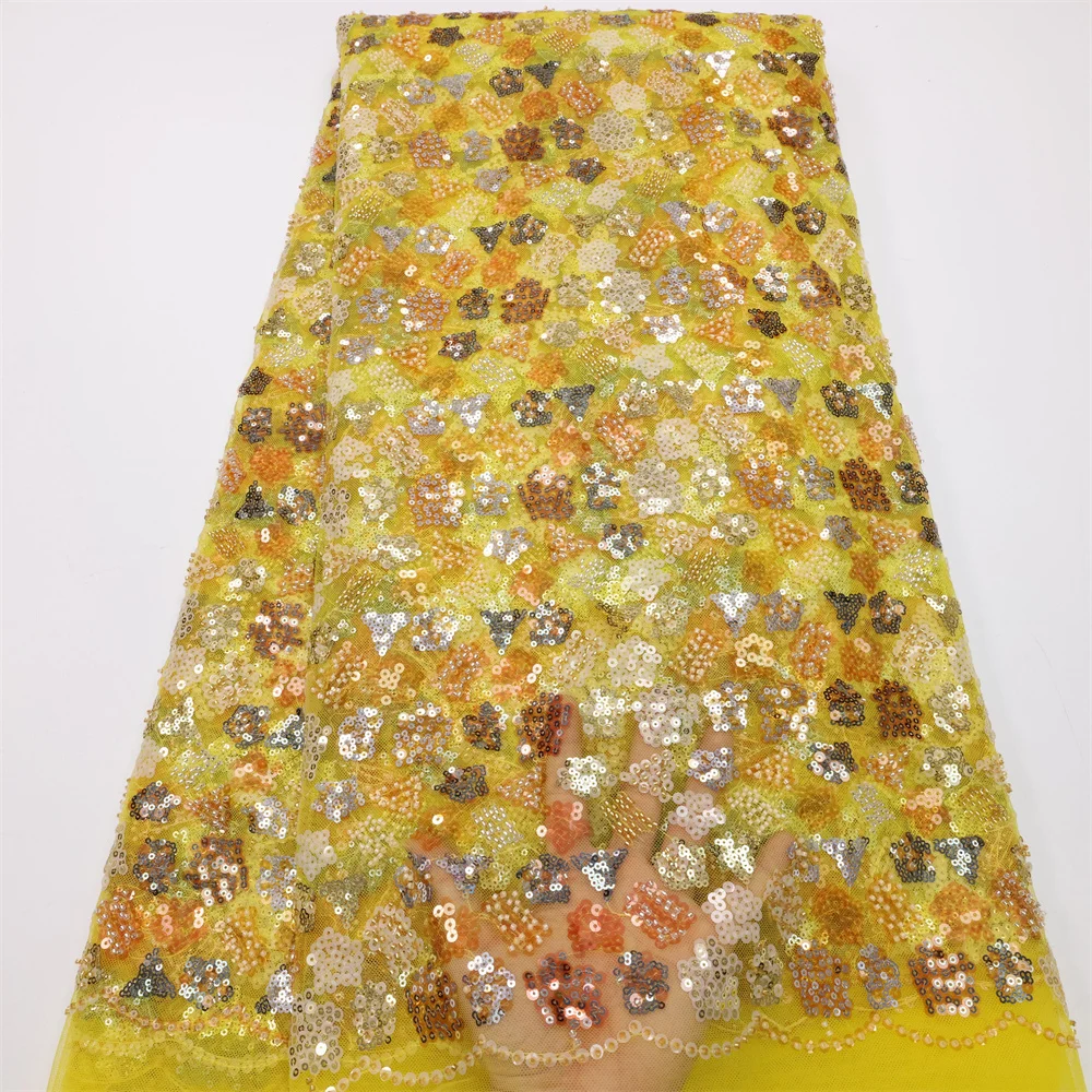 

Latest Luxury Elegant French Beaded Embroidery Groom Lace Fabric African Nigerian With Sequins Fabric For Wedding Party LY533