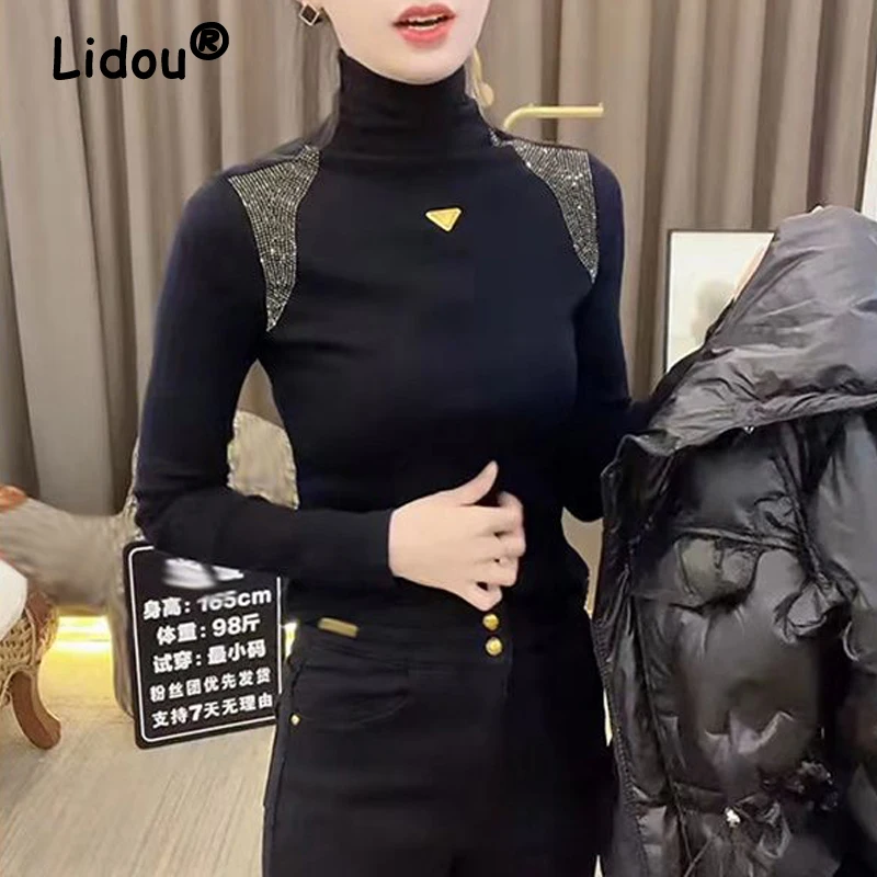 Женская осенне-зимняя футболка с длинным рукавом и высоким воротником