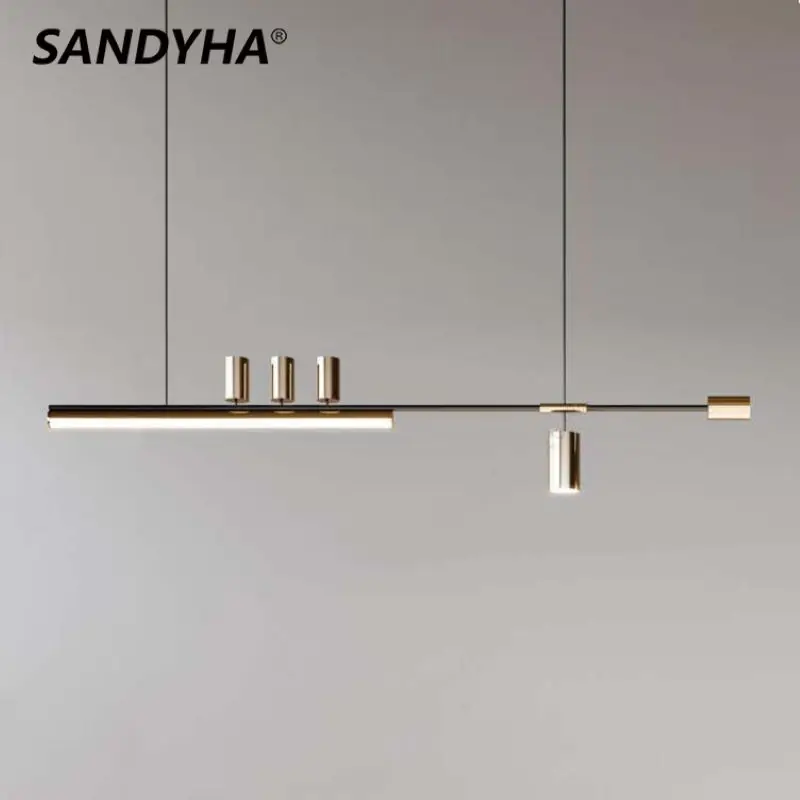 

SANDYHA Pendant Light Led Lamp for Dining Room Modern Minimalist Restaurant Linear Strip Lustres Para Sala De Jantar Chandeliers