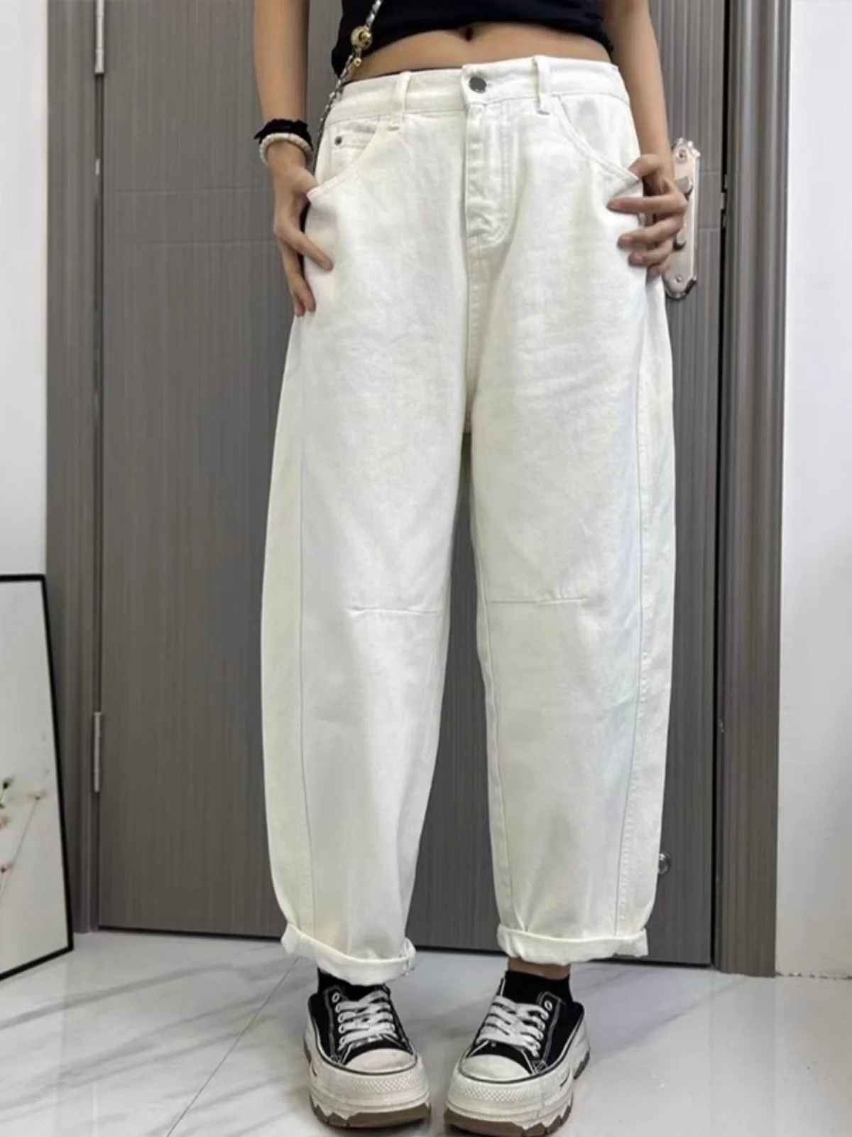 Большие размеры Свободные редиски Джинсы Весна Женщины Высокая талия