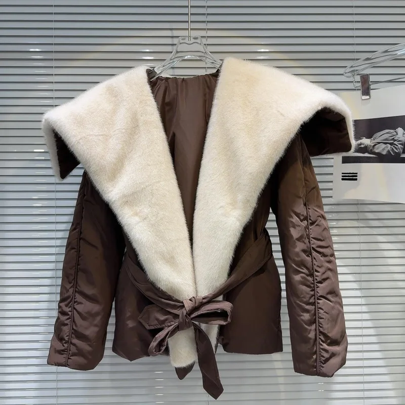 DEAT женская меховая куртка с матросским воротником и поясом модные свободные