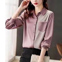 korean fashion casual pockets beading patchwork shirts woman 2022 autumn new elegant commute button long sleeve lapel blouses