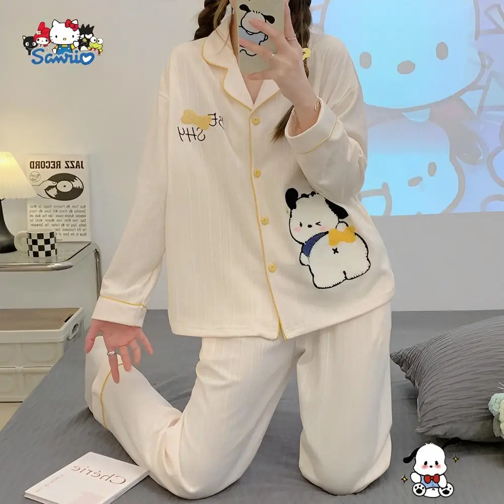 

Cartoon Sanrio Pachacco Pajamas Autumn New Cotton Leisure Comfort Long Sleeved Household Clothes Sweet Cute Pajamas Suit Gift