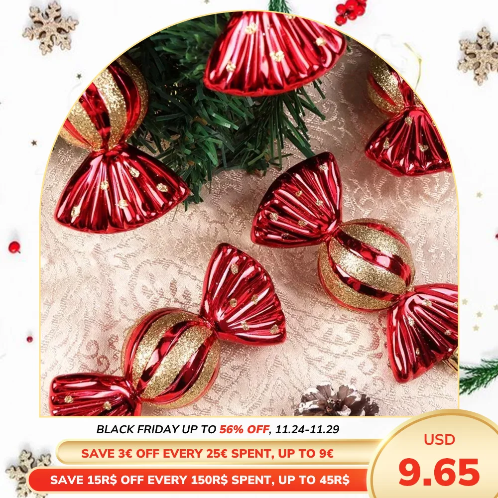 

10pcs 12*4.5cm Decorations Candy Shaped Christmas Balls (5pcs Red+5pcs Champagne Gold)