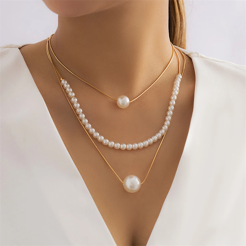 

XINSOM Multilayer Snake Chain Pearl Necklace For Women Elegant Party Wedding Pendant Necklace Fashion Jewelry Girls Gift 2022