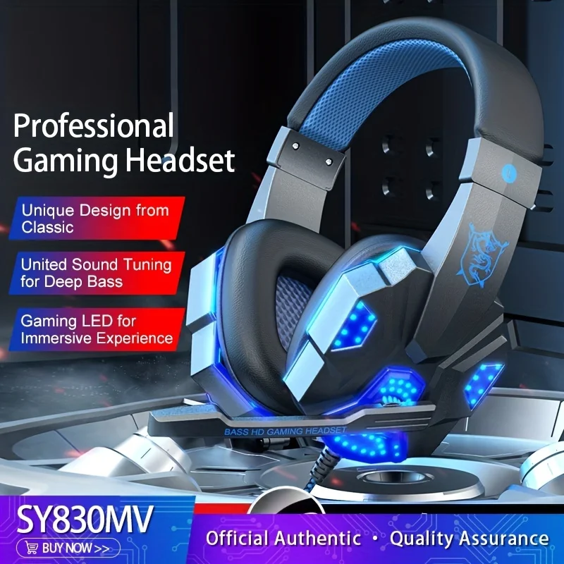 

SY830 Over-Ear Gaming Headset With LED Backlight, Wired Headphones With Microphone For Laptop Mac