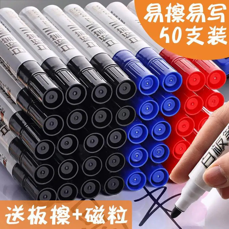 

50 Erasable Whiteboard Pens For Teachers With Water-Based Black Children'S Non-Toxic Color, Red Blue Blackboard Pen, Drawing Boa