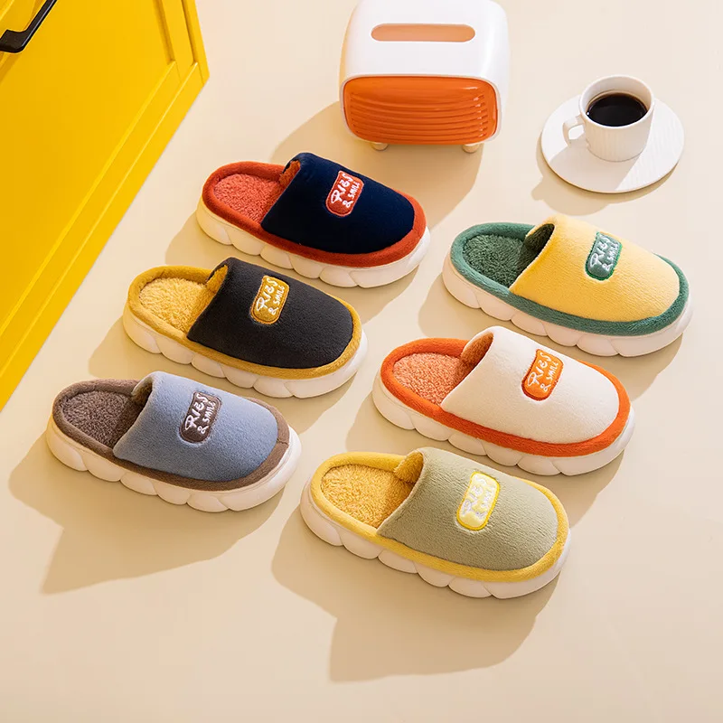Winter Plush Warm Wedges Flat Cotton Slippers Home Wear-Resistant Non-slip Indoor Couple Slides Slippers Women Multicolor shoes