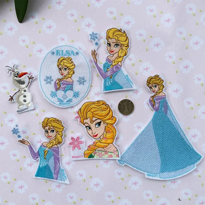 

Frozen Elsa Disney Princess cute Olaf figures patches Embroidery stickers on clothes Disney animation characters