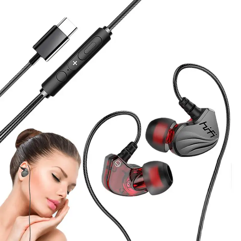 

Wired Type C Headphones Ear Buds Wired Earbud Mic Volume Control Mute Function Noise Cancelling Earphone Bass Stereo