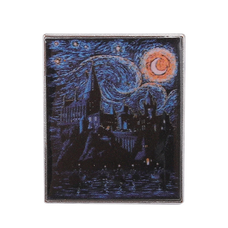 

2022 New Starry Night Epoxy Pins Custom Jewelry Gift For Kids Friends Stamp Enamel Brooches Cartoon Oil Painting Lapel Badges