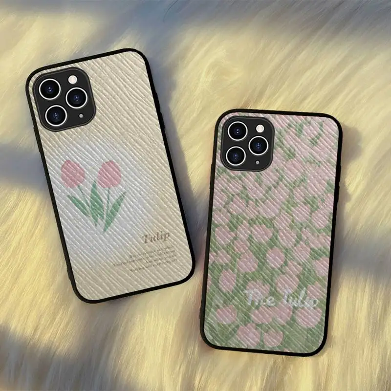 

Cute tulip flower Phone Case Hard Leather Case for iPhone 11 12 13 Mini Pro Max 8 7 Plus SE 2020 X XR XS Coque