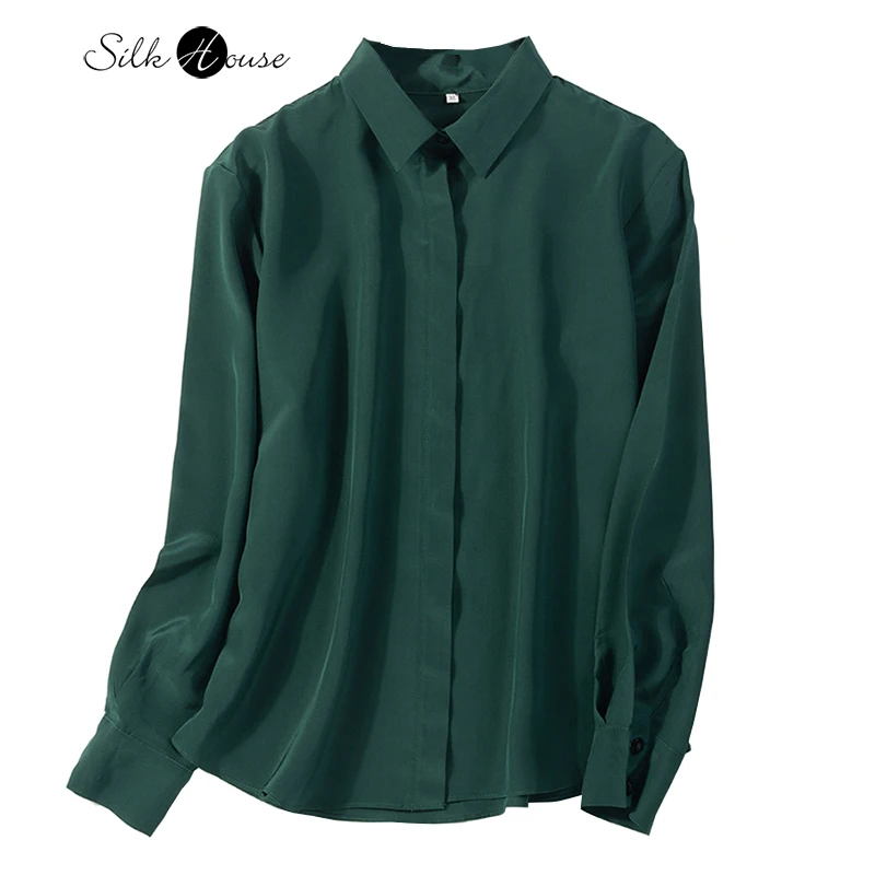 

2022 Spring and Autumn New Silk Dark Placket Shirt Women's Mulberry Silk Crepe De Chine Lapel Ol Versatile Long Sleeve Shirt