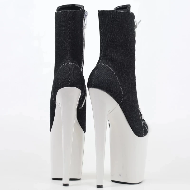 Pole Dance Boots 20CM High Heel Platform Denim Sexy Stripper Catwalk Model Nightclub Boots Unisex Size 36-43