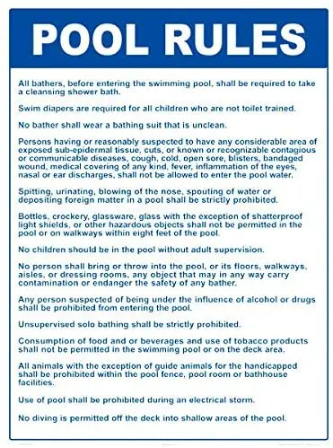 

Pool Rules Sign Inches on White Styrene Plastic) (Version C)