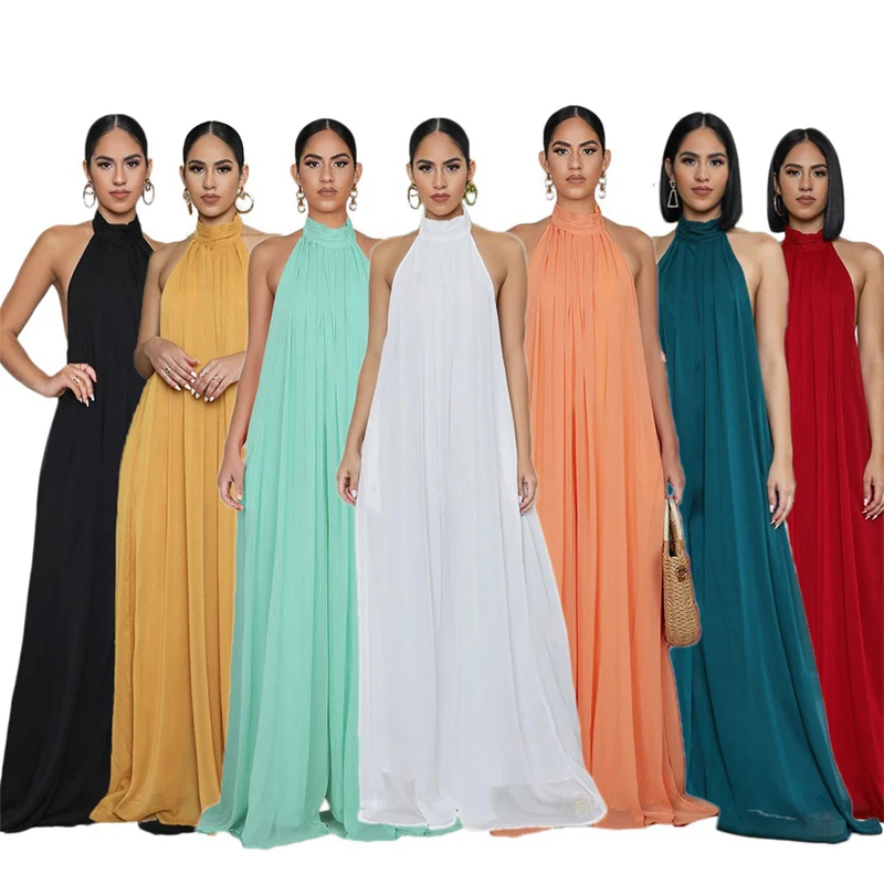 

Женское Повседневное платье, свободный шифоновый комбинезон с открытой спиной, однотонный кафтан из полиэстера, лето 2023