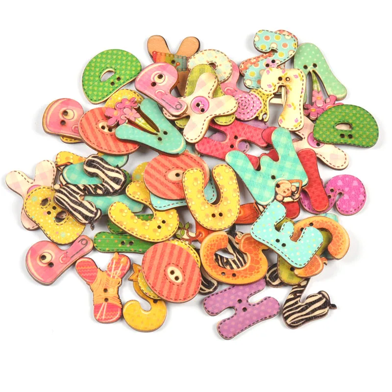 

50pcs Random Mixed English Letters 2holes Wooden Buttons Garment Sewing Supplies DIY Crafts Handmade Scrapbooking Embellishment