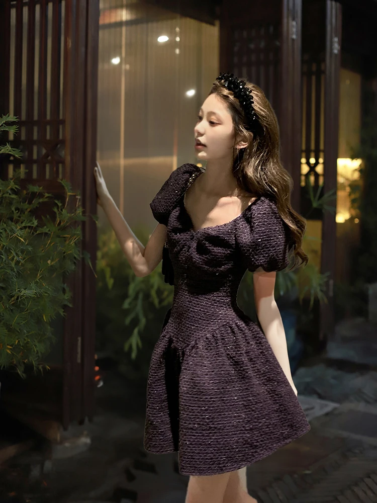 Большие размеры нежное платье с пышными рукавами женское высококачественное