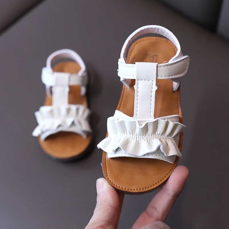

Girls Ruffled Princess Sandals Summer New Children Soft Bottom Non Slip Sandals Casual Flat Sandals Baby Shoes