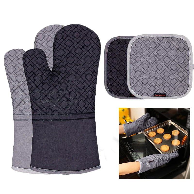 

New Kitchen Gloves Potholder Gloves Mitts Baking Insulation Gloves for BBQ Non-slip Resistant Linen Potholders Pad Oven Mitts