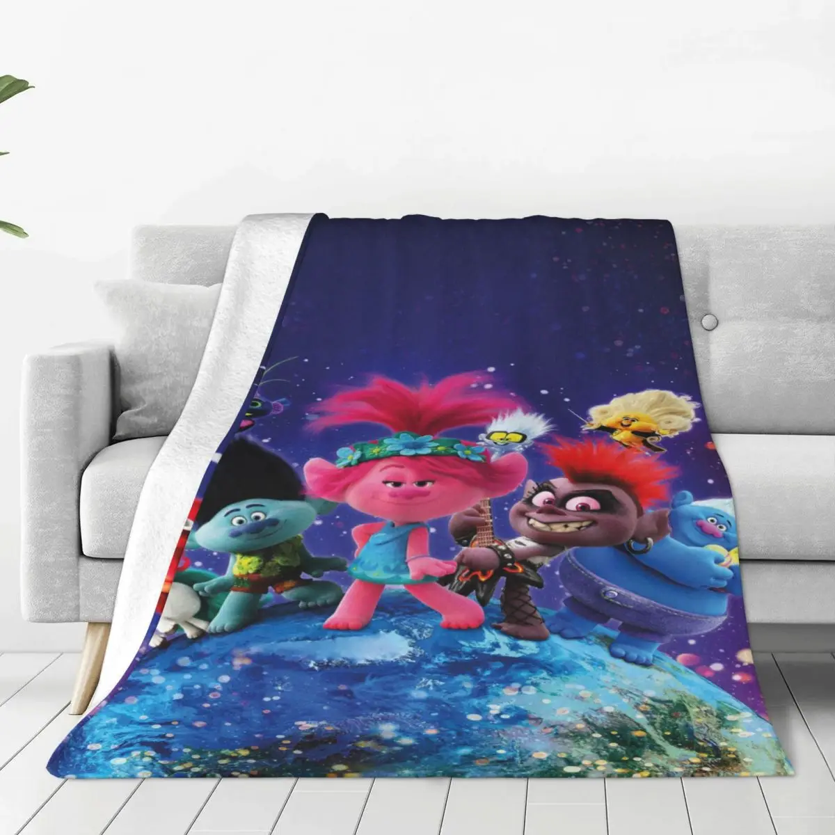 

Anime Trolls World Tour Blankets Flannel Autumn/Winter Multi-function Warm Throw Blanket for Home Travel Quilt