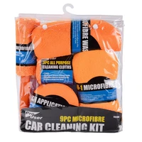 9pc microfiber car cleaning kit soft absorbent towels car washing glove sponge cloth tire brush detailing waxing pads