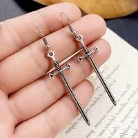 huitan creative sword shaped drop earrings for women vintage black silver color cool pendant dangle earrings unique ear jewelry