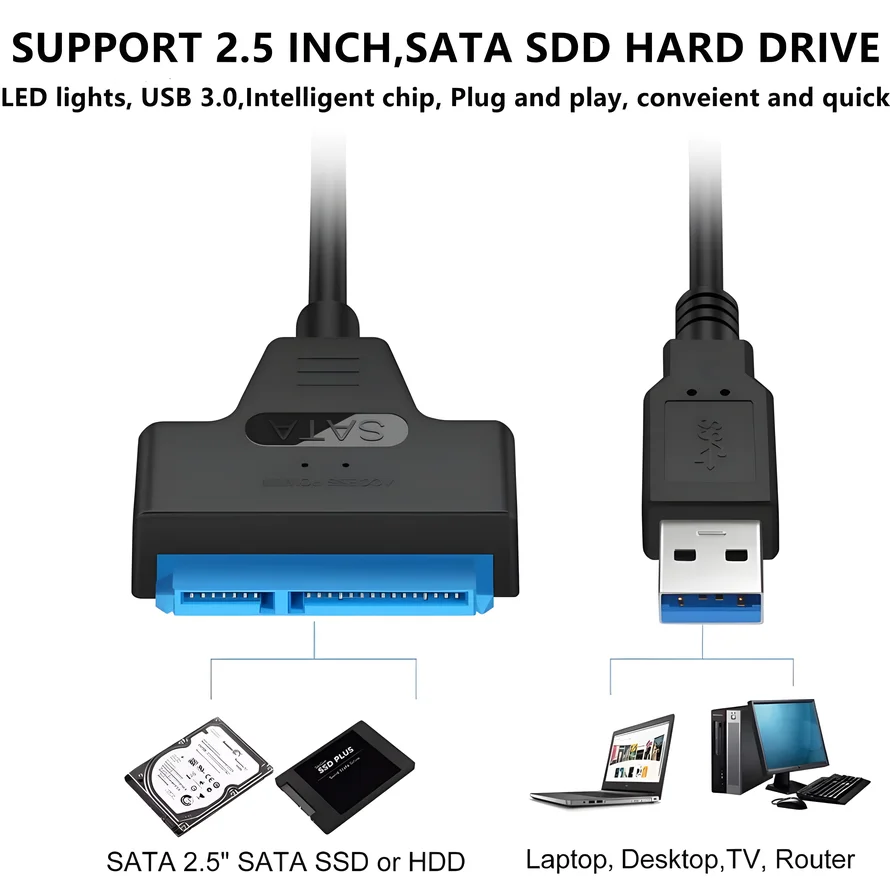 Фото Кабель SATA — USB 3.0 — кабель USB 3.0/2.0 — Sata III — 2,5-дюймовый внешний жесткий диск SSD, адаптер SATA 3 22-контактный адаптер №3