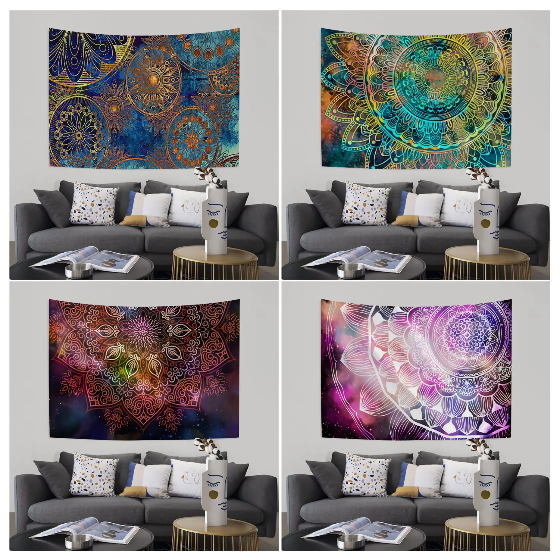 

India Mandala Anime Tapestry Hanging Tarot Hippie Wall Rugs Dorm Wall Hanging Sheets
