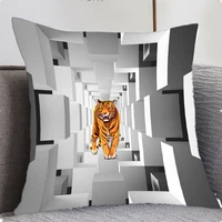 illusion 3d tiger cushion cover decor cartoon animal pillowcase for sofa home children room polyester pillow case