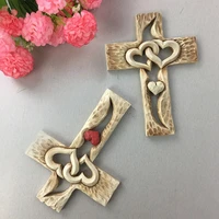 jesus religious orthodox prayer carved wooden cross with hollow intertwined heart love couple family wall decor