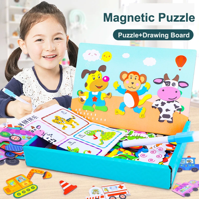 

2 In 1 Dress Up Magnetic Puzzle Tangram Jigsaw Puzzle Board Game With Drawing Board Early Learning Educational Toys For Children