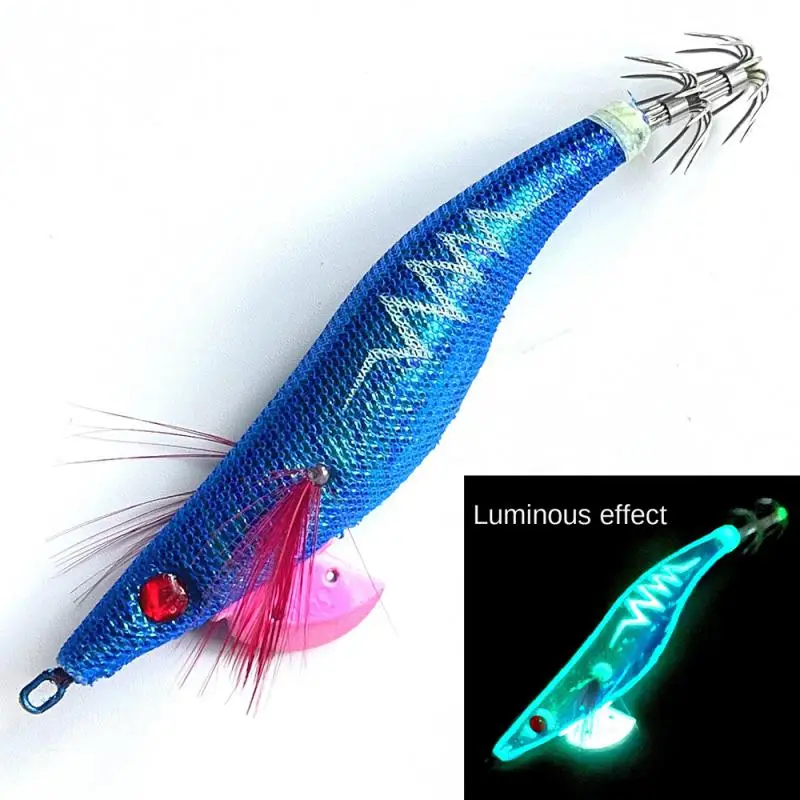 

Fish Fake Bait Fishing Lures Artificial Bait Silicone Fishing Lure Laser Luminous Wooden Shrimp Squid Hook Soft Hook
