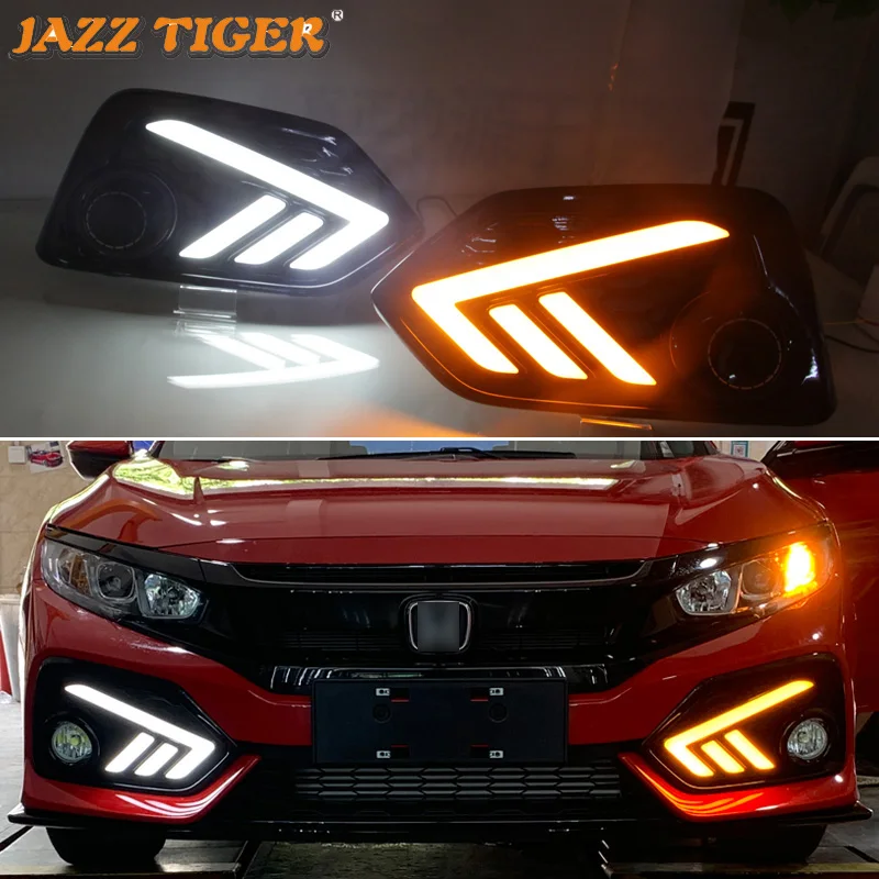 

Car LED Daytime Running Lights For Honda Civic Hatchback 2016 2017 2018 2019 2020 Yellow Turn Signal Auto DRL Daylights Lamps
