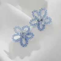 925 silver needle autumn crystal flower earrings female handmade beaded earrings fresh woven petal earrings