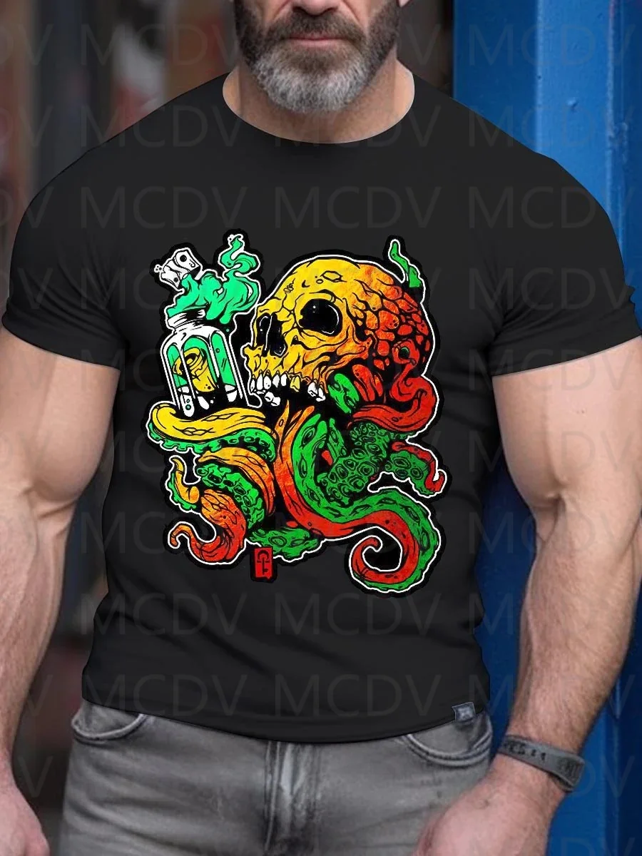 

Men's Summer Shorts Sleeve Shirts Cool Skull Pattern Print T-Shirt
