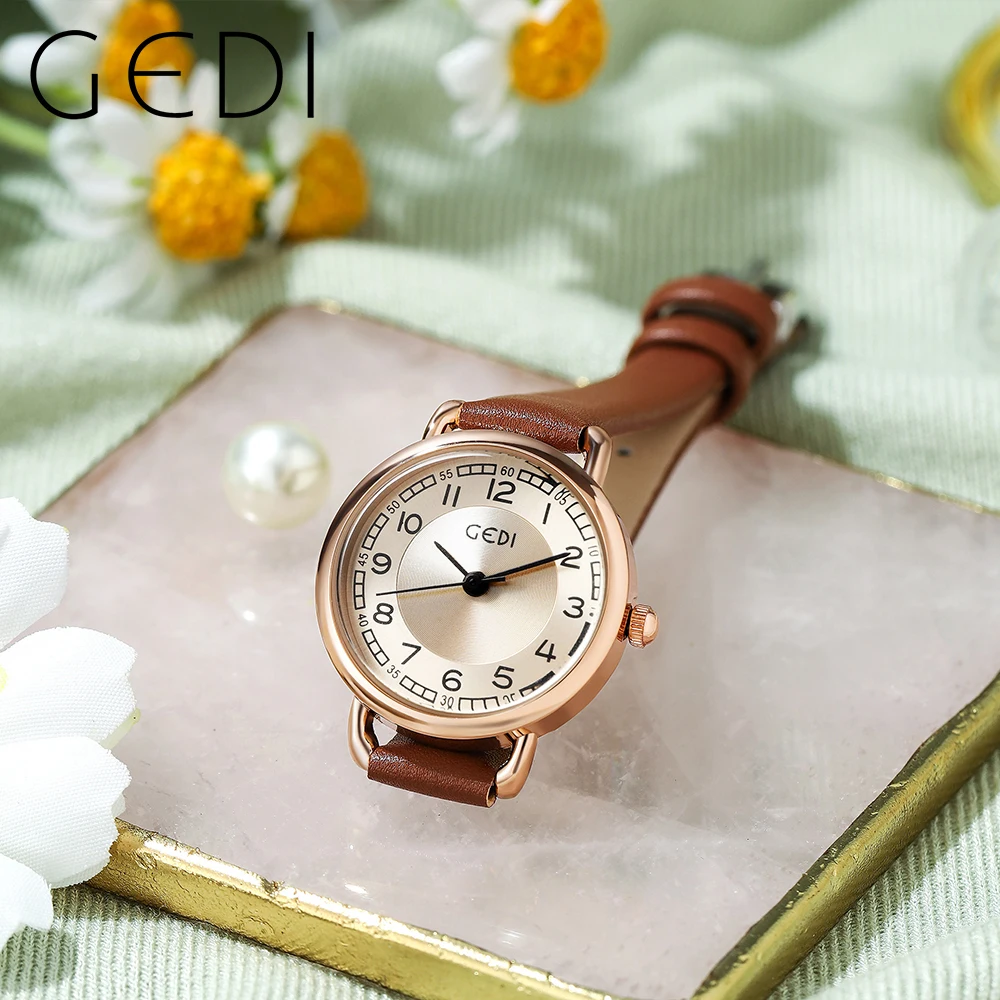 GEDI 2023 New Trend Women Watches Luxury Waterproof Ladies Quartz Watch Leather Strap Fashion Casual thin Woman Clock Gift Girls