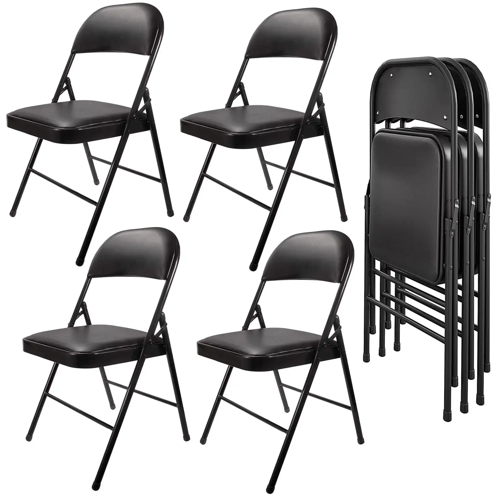 

Металлические складные стулья с подкладкой, 4 шт. в упаковке, черного цвета